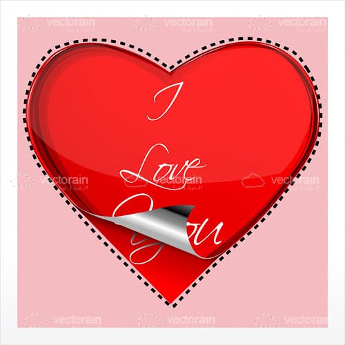 Red Heart with Folding Effect and I Love You Text